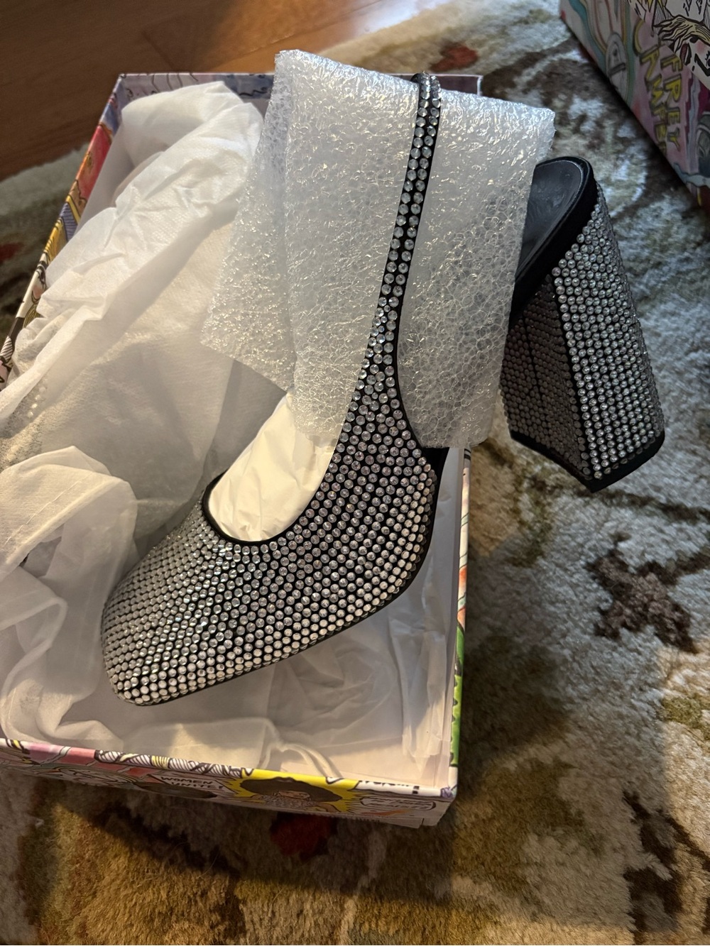 Jeffrey Campbell Silver Crystal-Embellished Block Heels